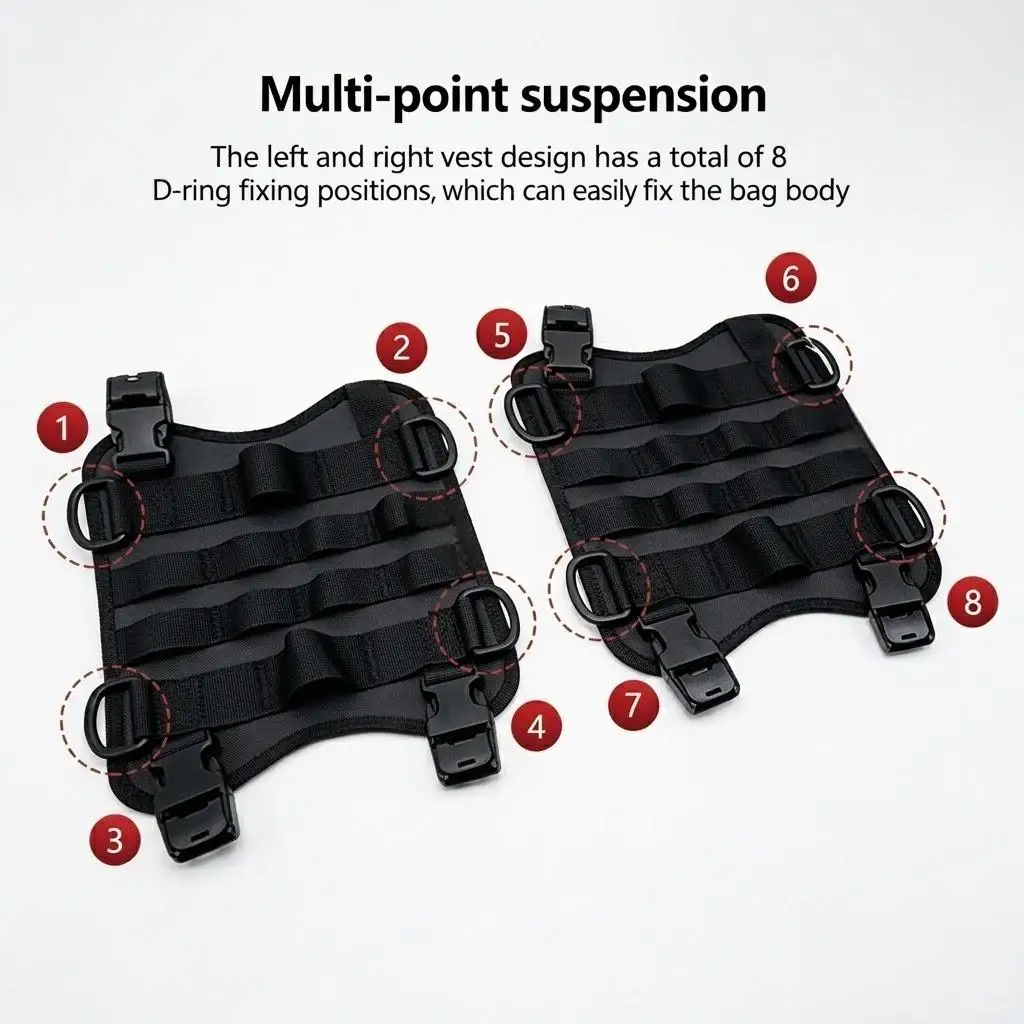 Motorcycle Molle Tank Vest Pair, Dual-Side Adjustable Fuel Tank Harness, Secure Mount for Adventure Touring