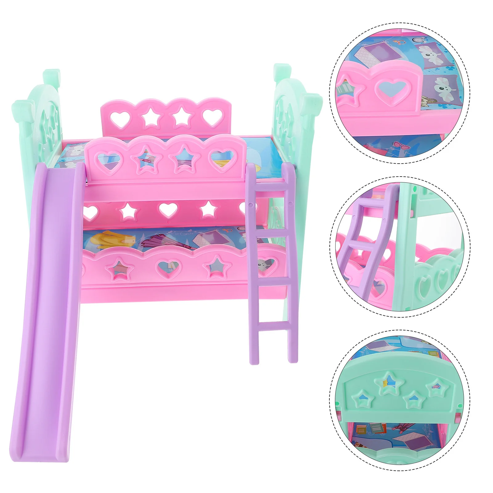 미니 이층 침대 장식품 간단한 색상 내마모성 장식 가구 미니 하우스 어린이 놀이 장면 이층 침대