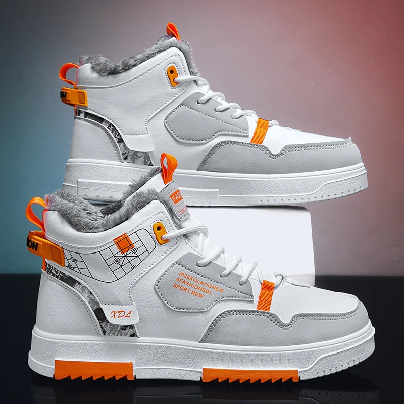 

2025 New High-Top Sneakers for Men, Winter Fleece-Lined Thickened Cotton Shoes, Warm High-Top Casual Sports Shoes
