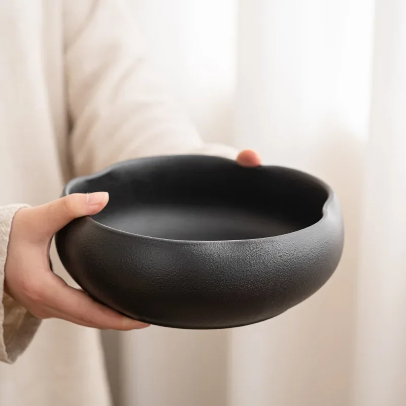 1PC Coarse Pottery Large Bowl For Tea Set Washing Tea Ceremony Accessory Petal Shaped Brush Washer Water Tank