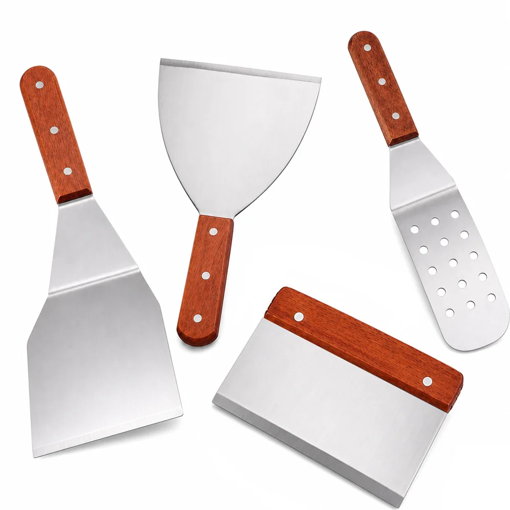 Leeseph 1PC Stainless Steel Spatula or Scraper with Strong Wooden Handle, Food Flipper Scraper for Grilling Cooking, Baking