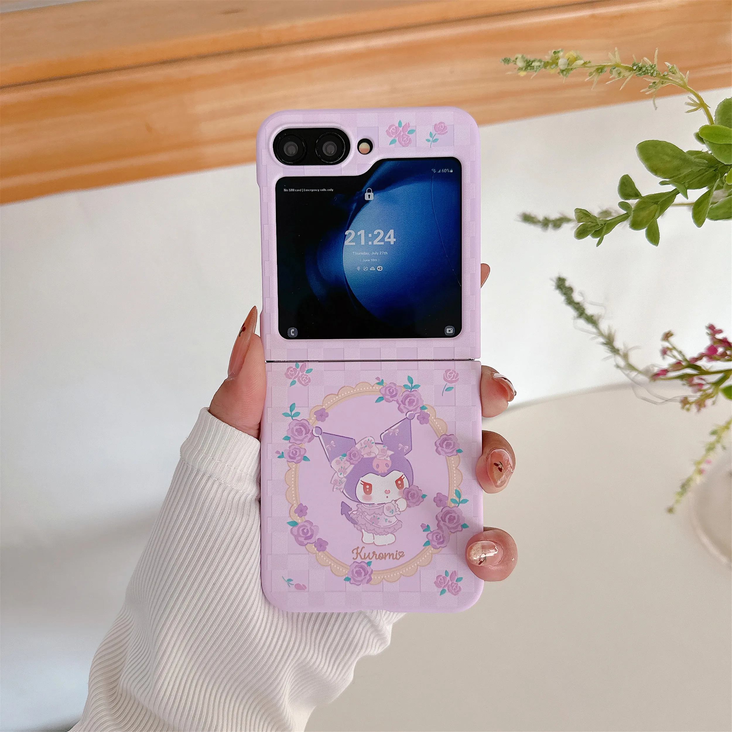 Cute Sanrios Cinnamoroll Kuromi My Melody Phone Case for Samsung Galaxy Z Flip 3 4 5 6 5G PC Hard Anti-drop Candy Shells Funda