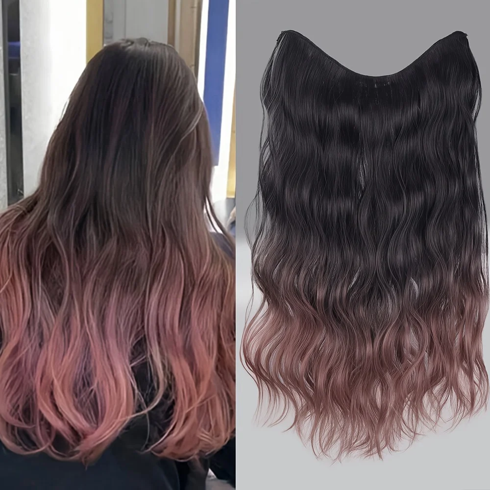 Highlighted dyed V-shaped wavy hair pieces with synthetic clip style extensions, an elegant hair accessory for daily us