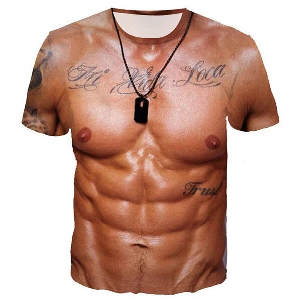 Funny Muscle T-shirt Tattoo 3D Print T-shirt For Men Funny Holiday Short Sleeve Digital Print Tshirts Casual Y2k Men Clothing image 3