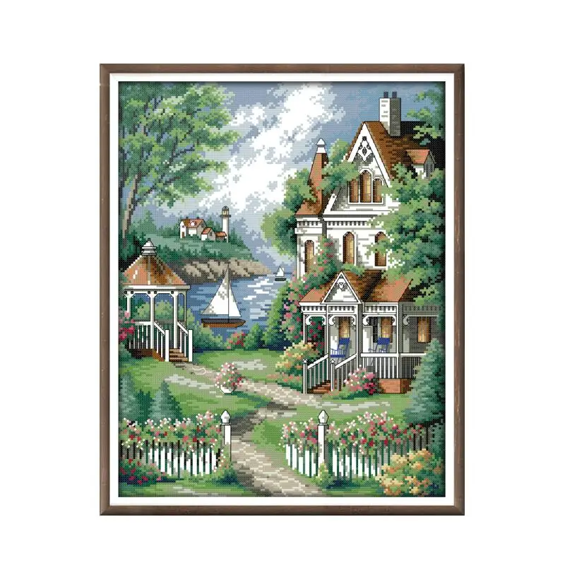 The seaside villa 2 cross stitch kit aida 14ct 11ct count printed canvas stitches embroidery DIY handmade needlework