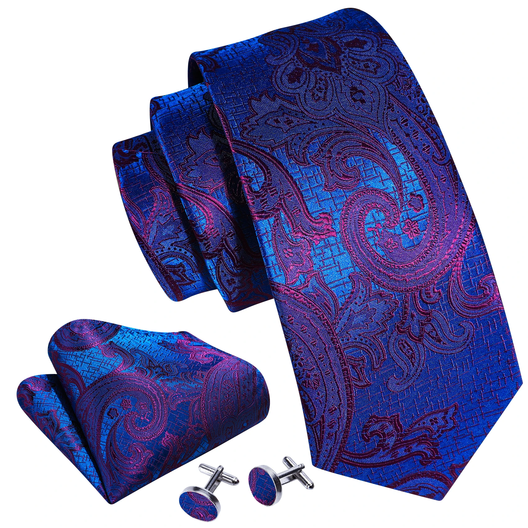 Cravatta Paisley rossa di lusso per uomo smoking Business Fashion Silk Wedding cravatta da uomo tascabile gemelli quadrati Set cravatte floreali viola