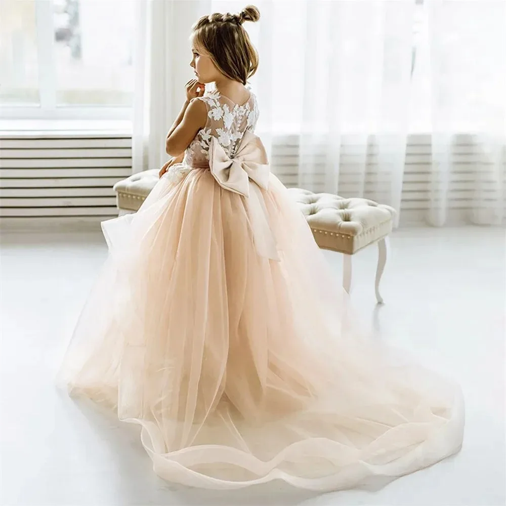 

Платья с цветочным узором без рукавов для девочек на свадьбу с бантом и кружевными аппликациями, платья для маленьких девочек на день рождения, платья для первого причастия по индивидуальному заказу