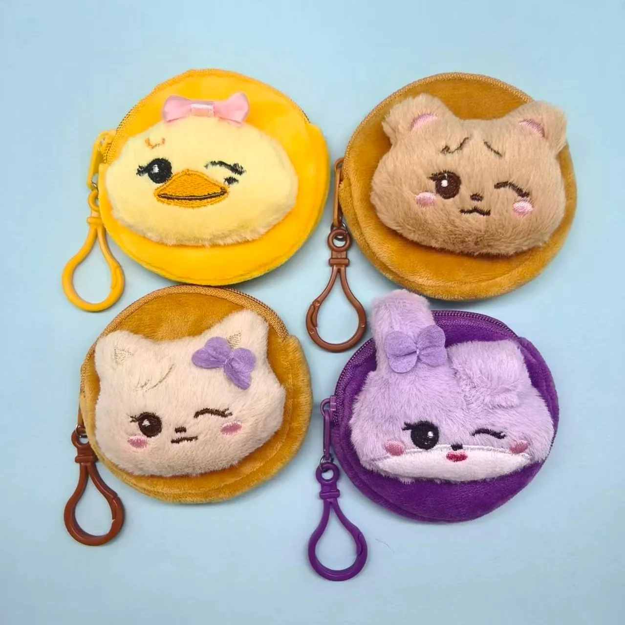 Kawaii Kpop Bowknot Duck Cat Rabbit Bear Plush Mini Zipper Wallet Keychain Animal Coin Purse Backpack Pendant Decor Fans Gift view 2