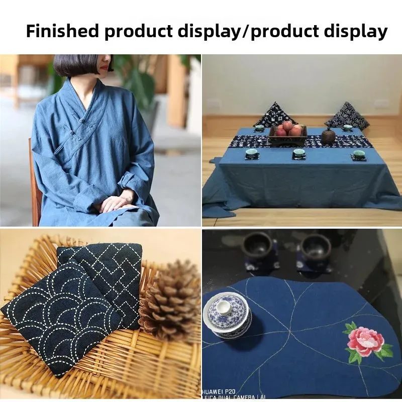 اليدوية القطن الكتان DIY النيلي الشمع مصبوغ النسيج للطلاب المرأة فستان التطريز المواد التقليدية العشب الخشب الصباغة #5