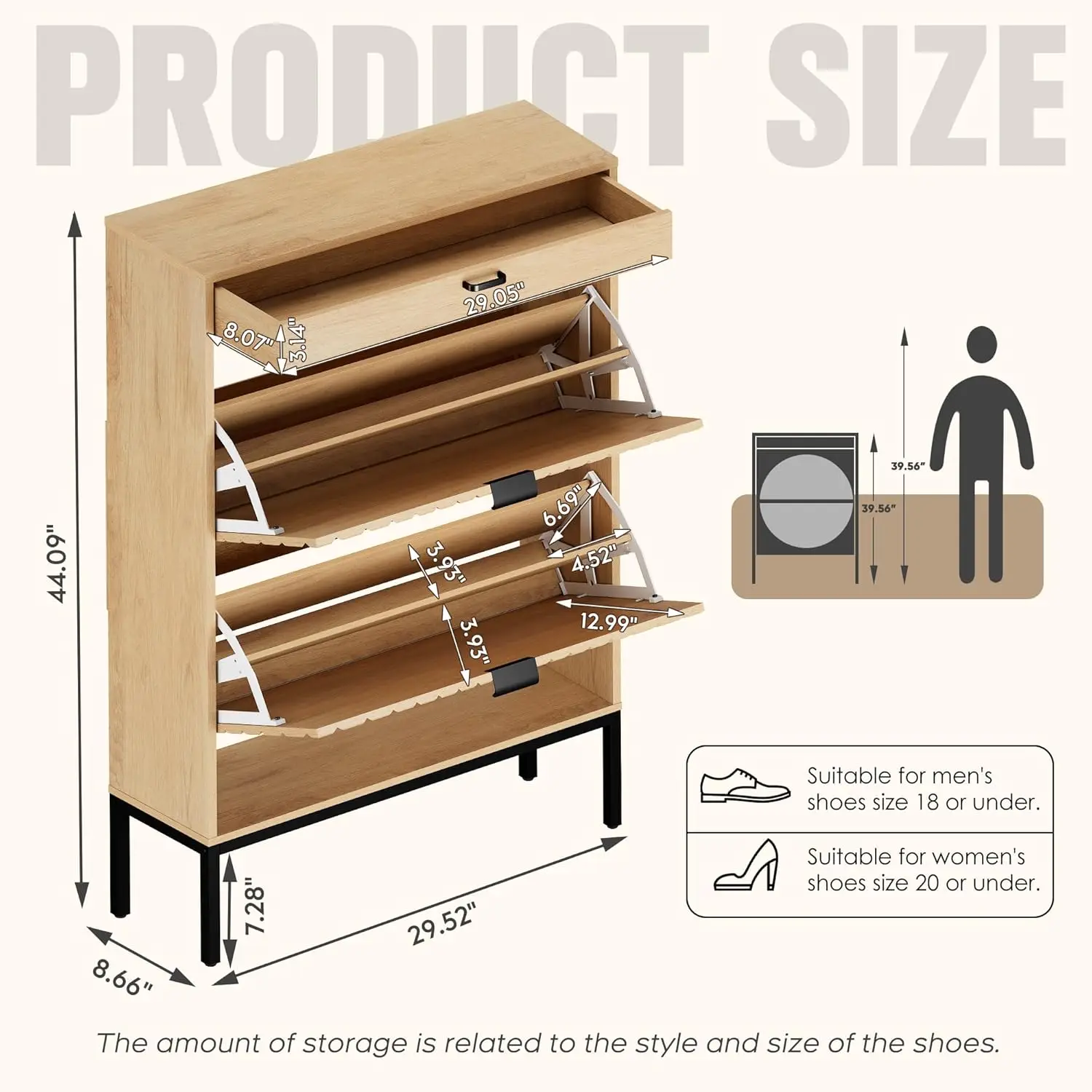 Shoe Storage Cabinet with 2 Flip Drawers&1 Small Drawer, Slim Entryway Shoe Organizer with Sun Pattern Doors for Sneakers