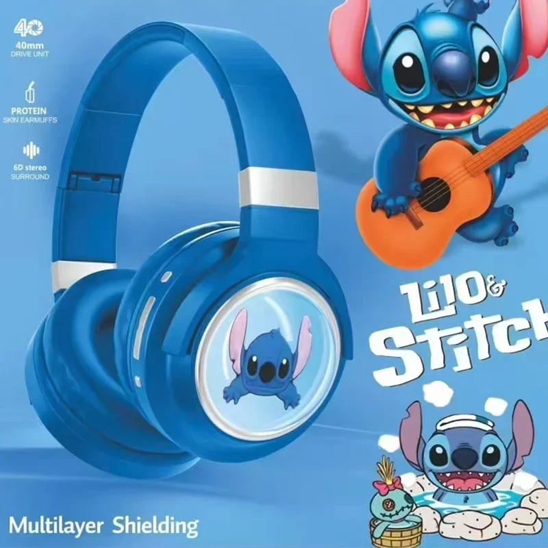 Disney stitch bluetooth sem fio sobre a orelha fones de ouvido dobrável computador jogos fones estéreo redução ruído AN-700
