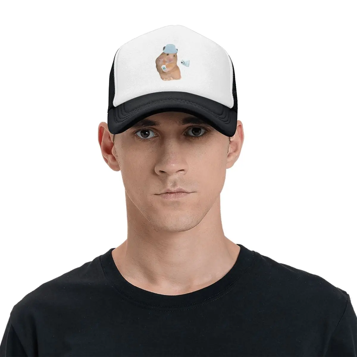 Peace Sign Hamster Meme With Camera Cap Fashion Mesh Baseball Caps Adjustable Hat Hip Hop Summer Unisex Baseball Hats
