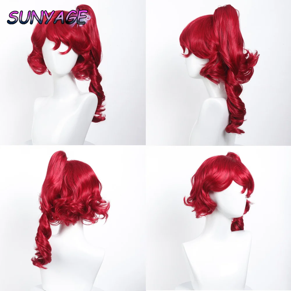 SUNYAGE Puella Magi Madoka Magica Madoka Kaname Cosplay Wig Pink Pendek 2 Klip Ekor Kuda Sintetis Tahan Panas Rambut Wig