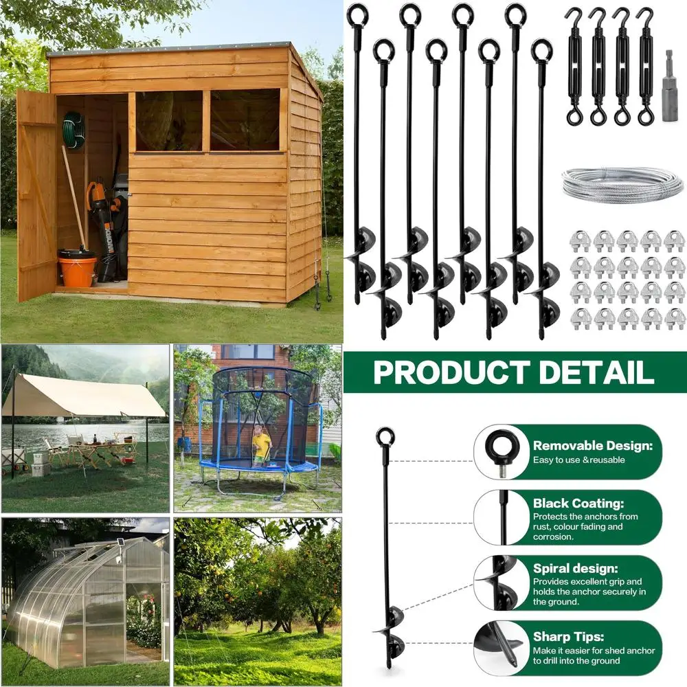 

8 Pack 18" Ground Anchors Shed Anchor Kit with 100 FT Galvanized Cable & Turnbuckles, Heavy Duty Earth Anchors for Sheds Canopy
