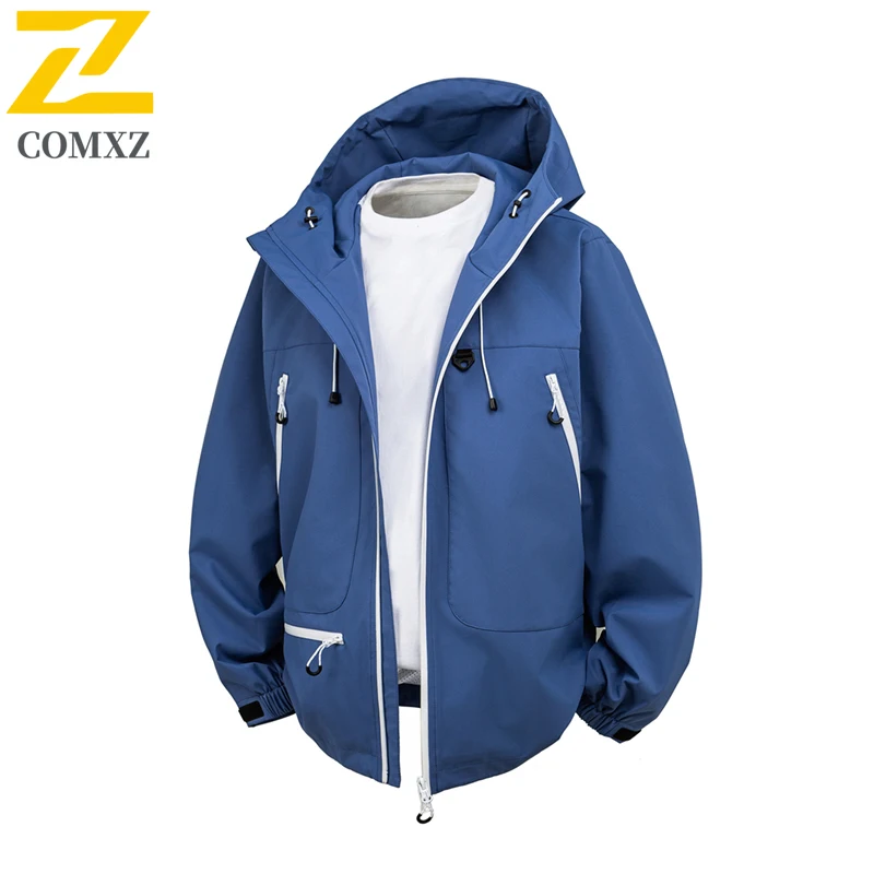 Professional Outdoor Jacket Men's Casual Functional Waterproof Windbreaker Hooded Jackets Autumn Long Sleeve Zipper Closure Coat