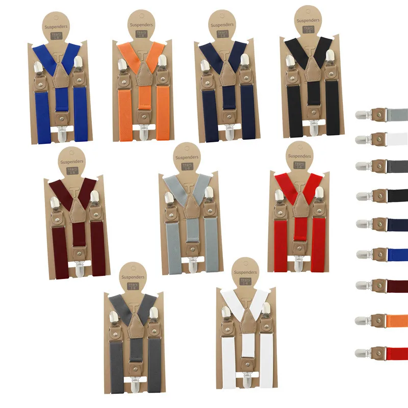 Vintage Brown PU Leather Alloy 3 Bronze Clips Kid Vintage Casual Suspenders Western-Style Trousers Boy's Braces Strap