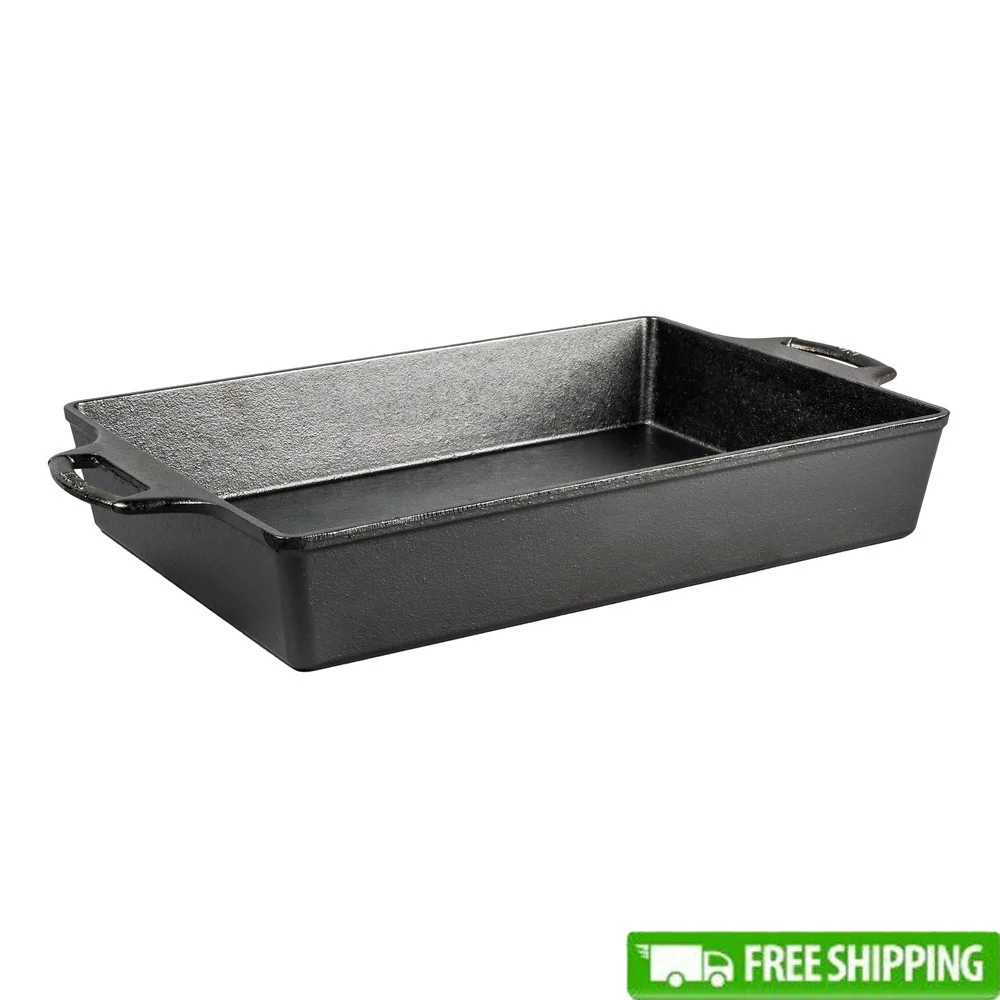 

Nonstick Cast Iron Casserole Pan 9x13 Inch Dual-Handle Baking Dish Oven Safe Roasting Pan Easy Clean Durable Kitchen Cookware