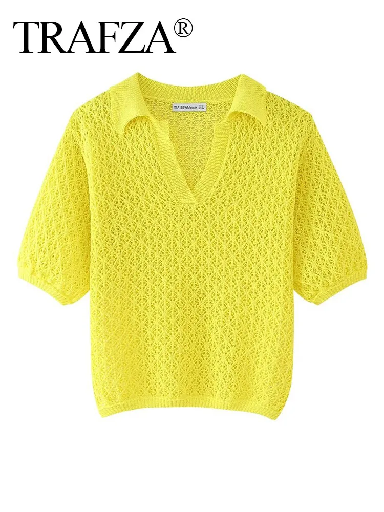 Trafza เสื้อเสื้อกันหนาวแบบถักแฟชั่นของผู้หญิง3สีล้วนสำหรับฤดูร้อน