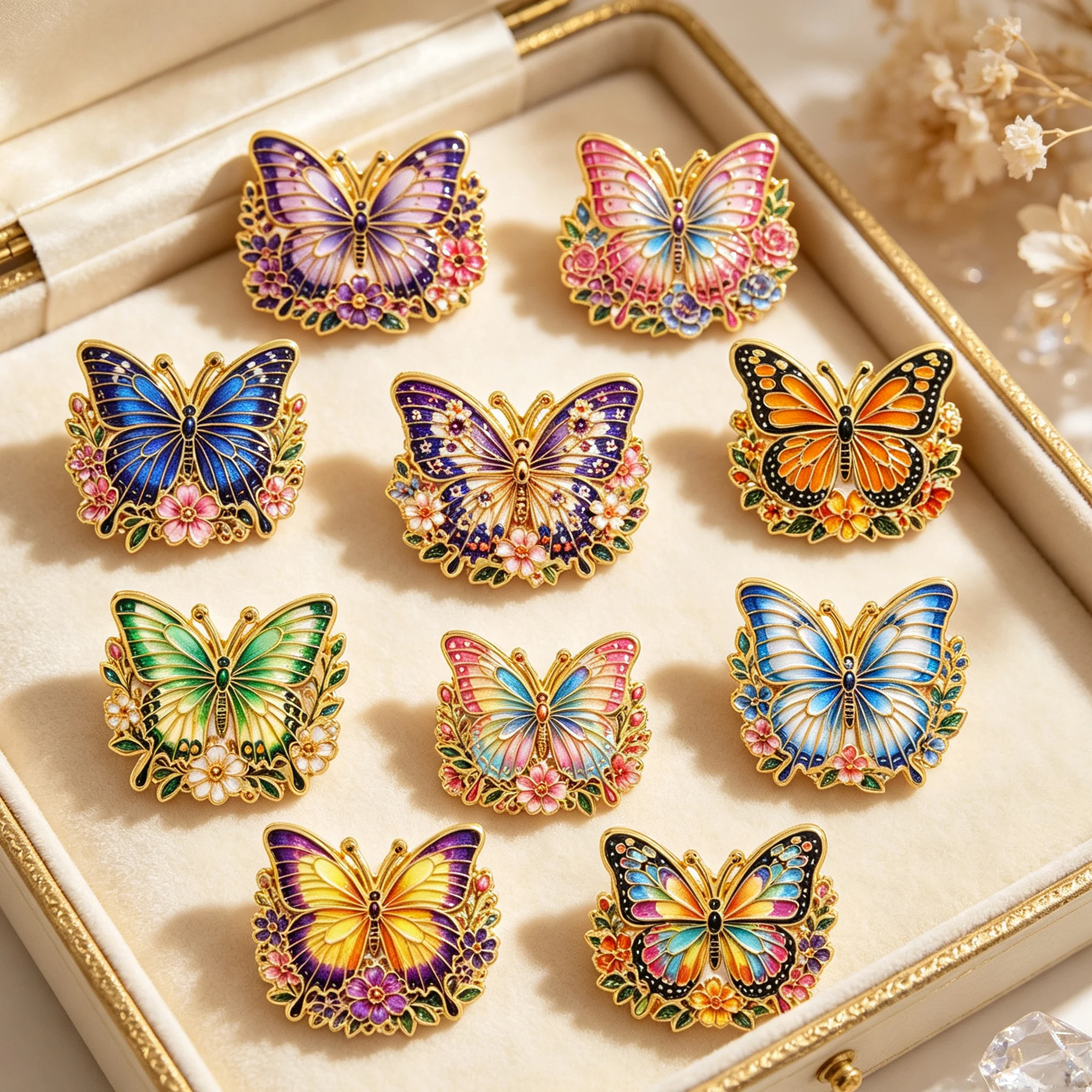 10pcs/Set Vintage Flower Butterfly Enamel Pin Vivid Beautiful Insects Brooch Lapel For Backpack Hat Badges Jewelry Friends Gift