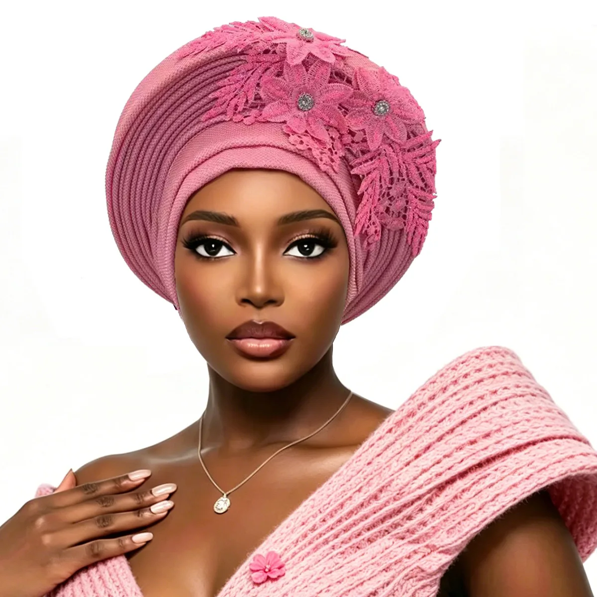 Luxury Flower Turban Cap Layered Hat Nigerian Wedding Party Aotu Gele Head Cover Women Muslim Hijab Head Wrap African Headties