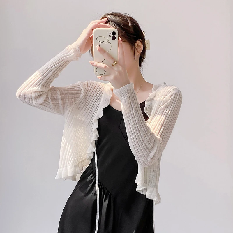 

Women's sun-protective knitted cardigan,suitable for wearing over a camisole dress,air-conditioning shawl, summer ethereal coat