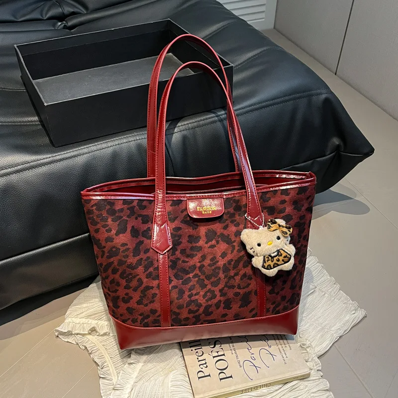 

Модная простая большая сумка с леопардовым принтом для женщин, новая зимняя сумка на плечо в корейском стиле, повседневные текстурные сумки для путешествий