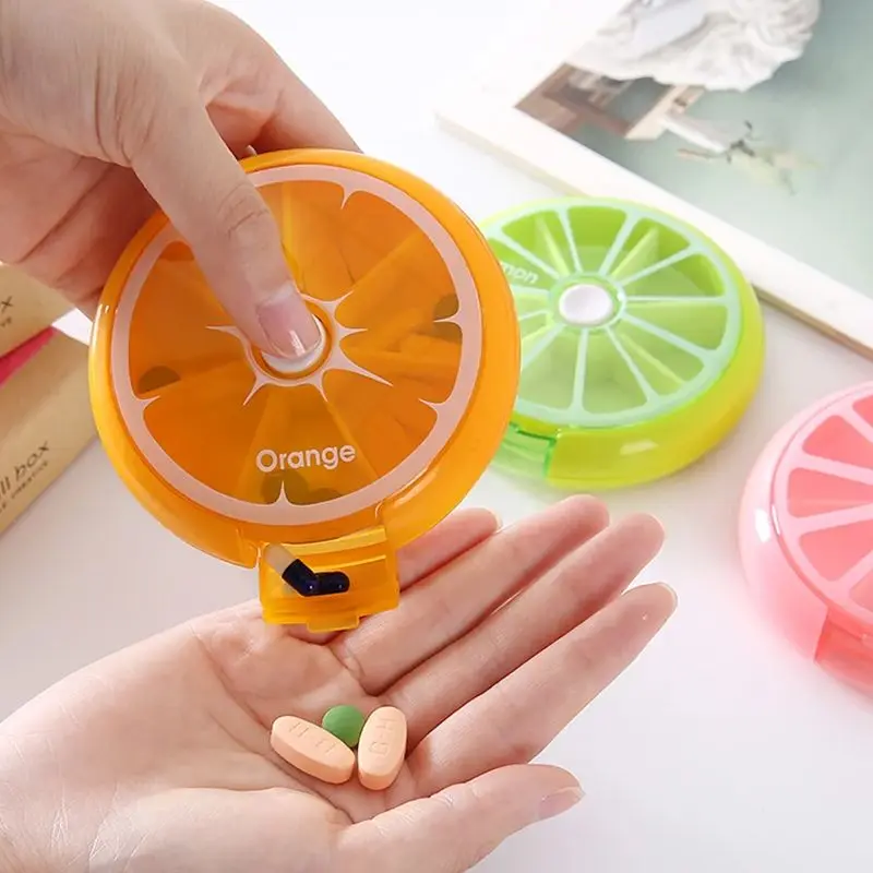 Portable Rotating 7 Day Weekly Pill Organizer Fruit Shaped Travel Medicine Tablet Vitamin Holder Storage Case Box Dispenser