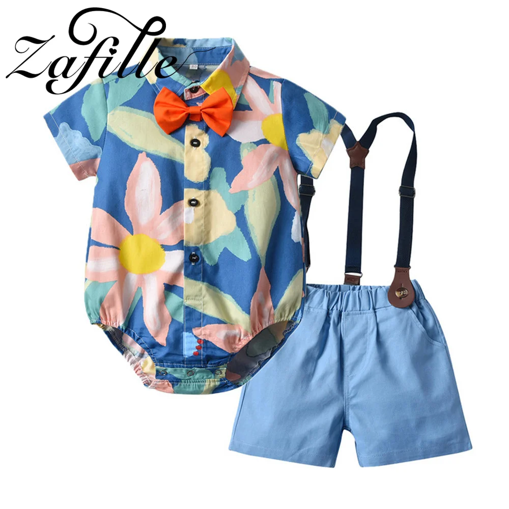 ZAFILLE Flower Print Twins Baby Clothes For Brother Sister Matching Outfits Sweet Dress Kids Girls Clothing Gentleman Boys Set