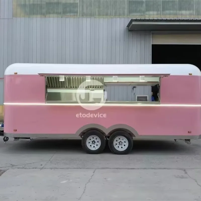 Customized 5.5m Fully Equipped Double Color Mobile Food Truck Van Unique Food Trailer For Fast Food