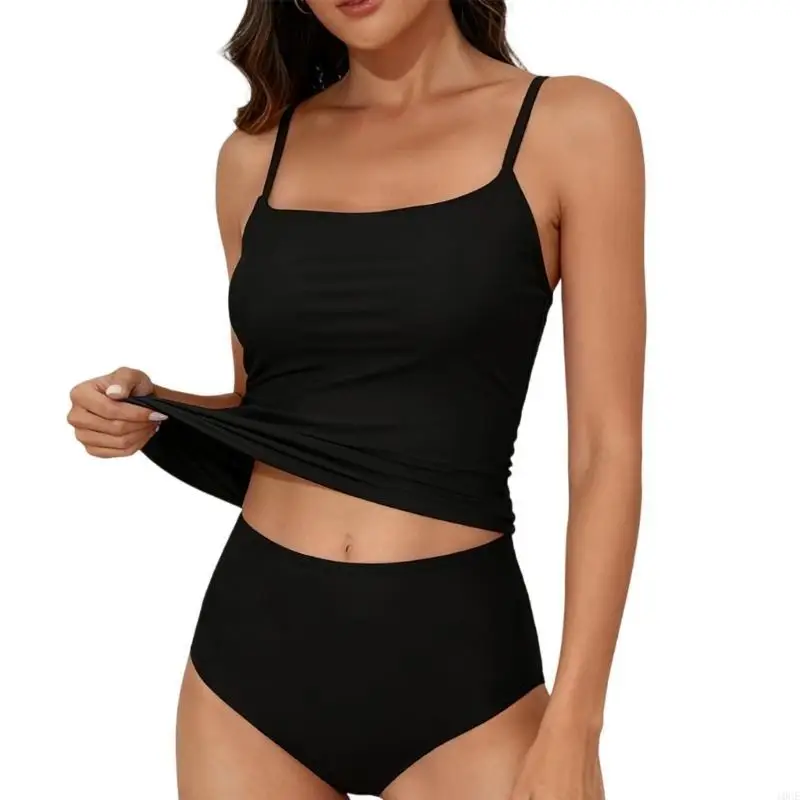 Tankini Swimsuit Tummy Control Ruched Two Piece Bathing Suit Push Up Swim Suits