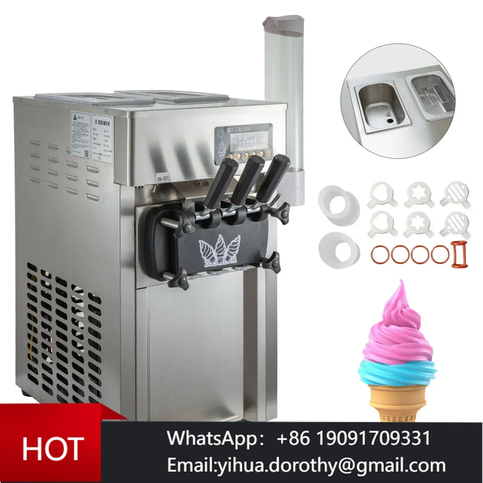 

3 Flavor Frozen Yogurt Machine 18L/H LCD Display Softserve Ice Cream Machine Small