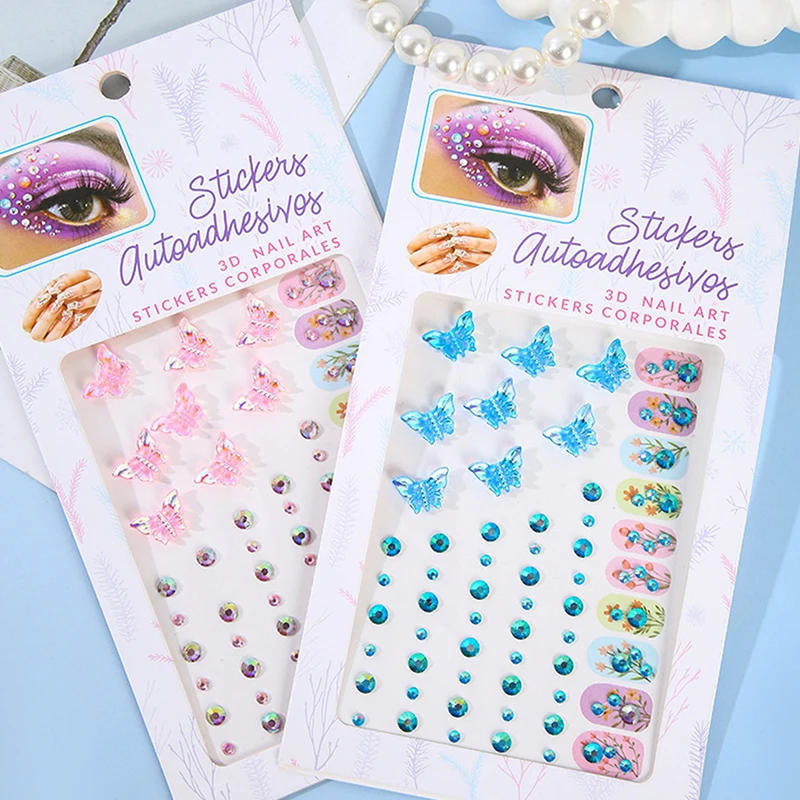 1Sheet Colorful Butterfly Face Decoration Diamond Sticker Nail Drill Gemstone Stickers Stage Eye Drill Stickers Pearl Sticke