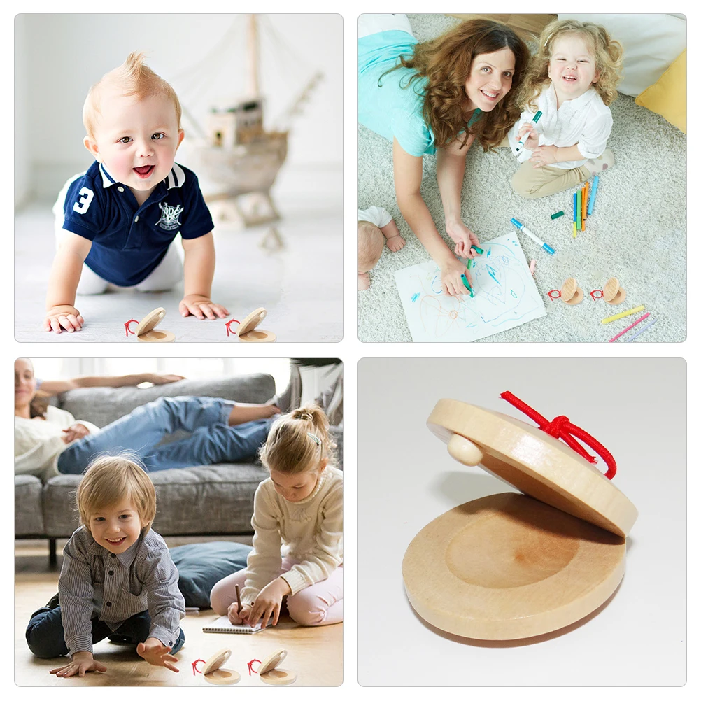 

2 Pcs Wooden Castanets Finger Musical Instrument Children's Percussion Instruments Preschool