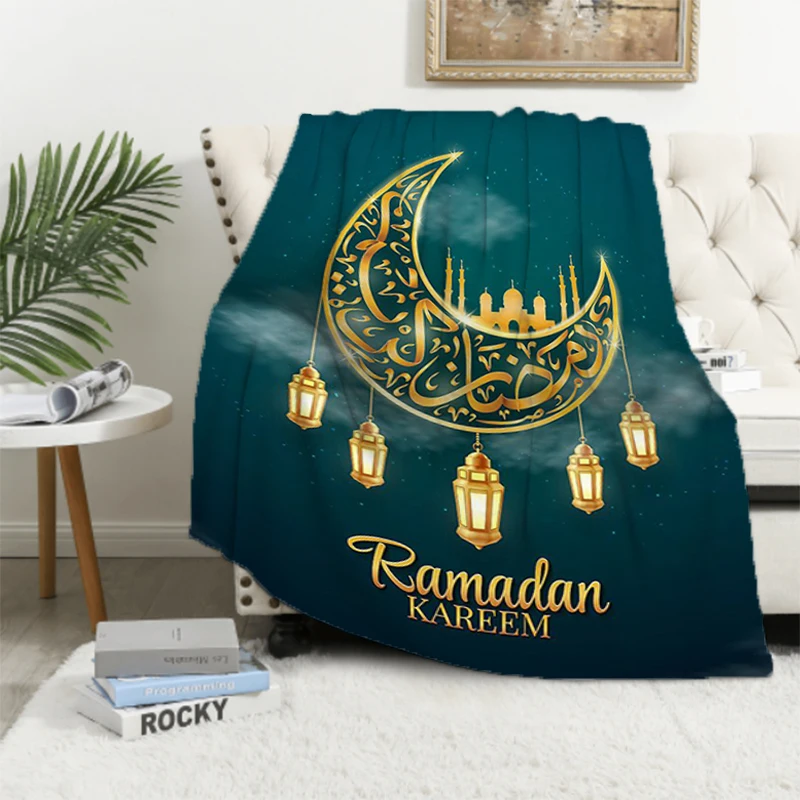 1 PC Ramadan Decoration Throw Blanket Oversized Catnap Fluffy Soft Blankets for Decorative Sofa Plaid With Print Plead Cover