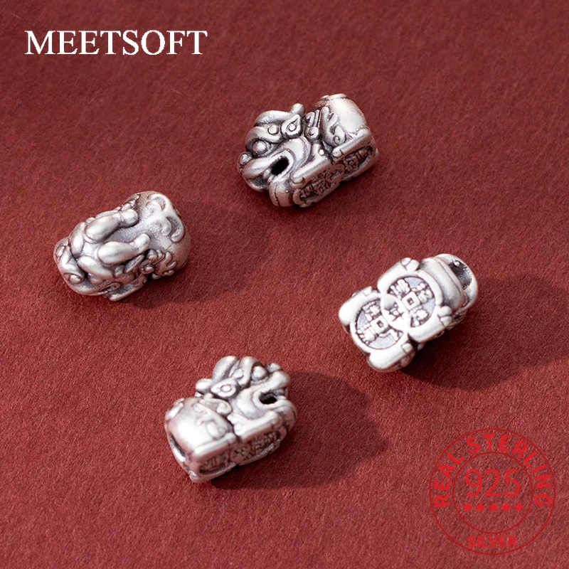 MEETSOFT 999 Silver Attracting Wealth and Treasures with Pixiu Separated Beads DIY Handmade Rope Material Accessories