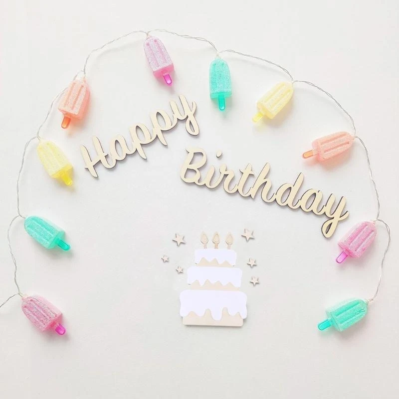 J15U خشبية حفلة عيد ميلاد سعيد الديكور حائط الخلفية الحلي علامات ملصقات صور الدعائم