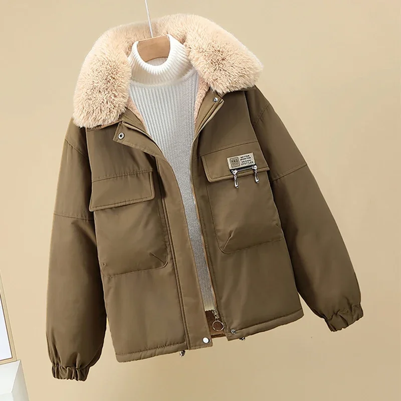 Winter Fur Collar Parkas Women Casaco Feminino 2022 Lambswool Thicken Warm Winter Jacket Female Korean Loose Cotton Coat Warm