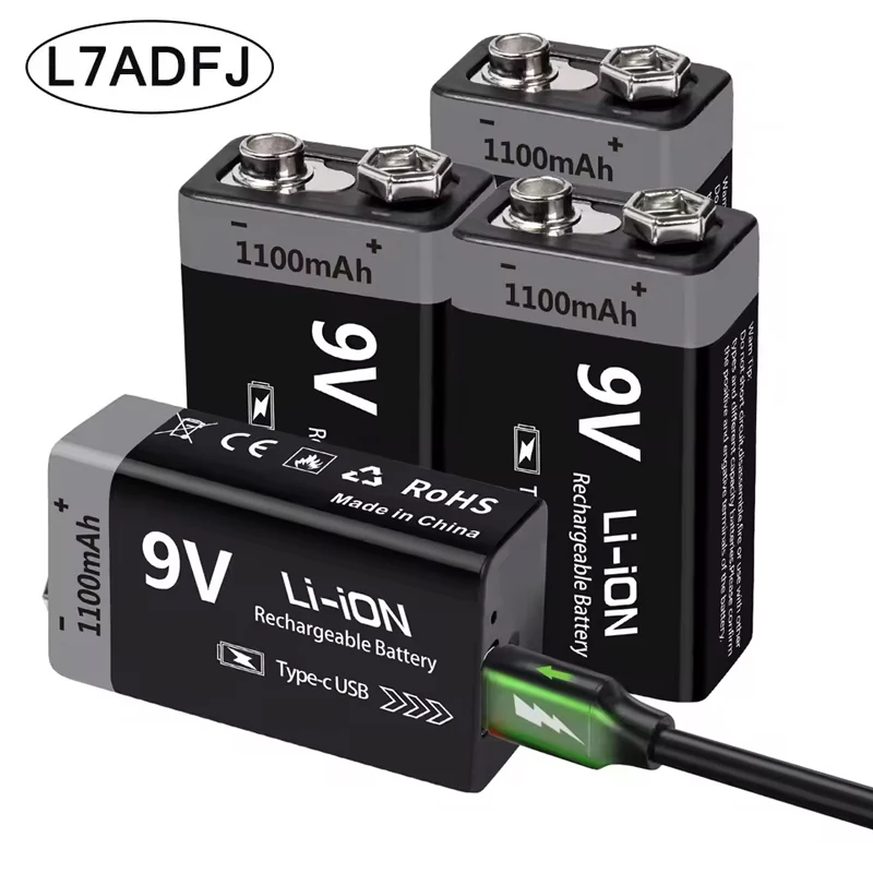 L7ADFJ USB 9V Akku 1100mAh Typ-C wiederaufladbar 6F22 9V Li-Ion Akku für RC Hubschrauber Modell Multimeter Spielzeug