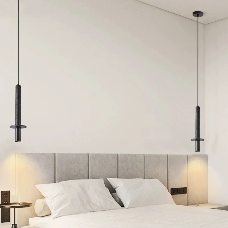 Imagem -03 - Nórdico Modern Led Pendant Lamp Simples Pendurado Luz de Teto Quarto Cabeceira Longa Linha Amarelo Pedra Preta Decoração de Casa