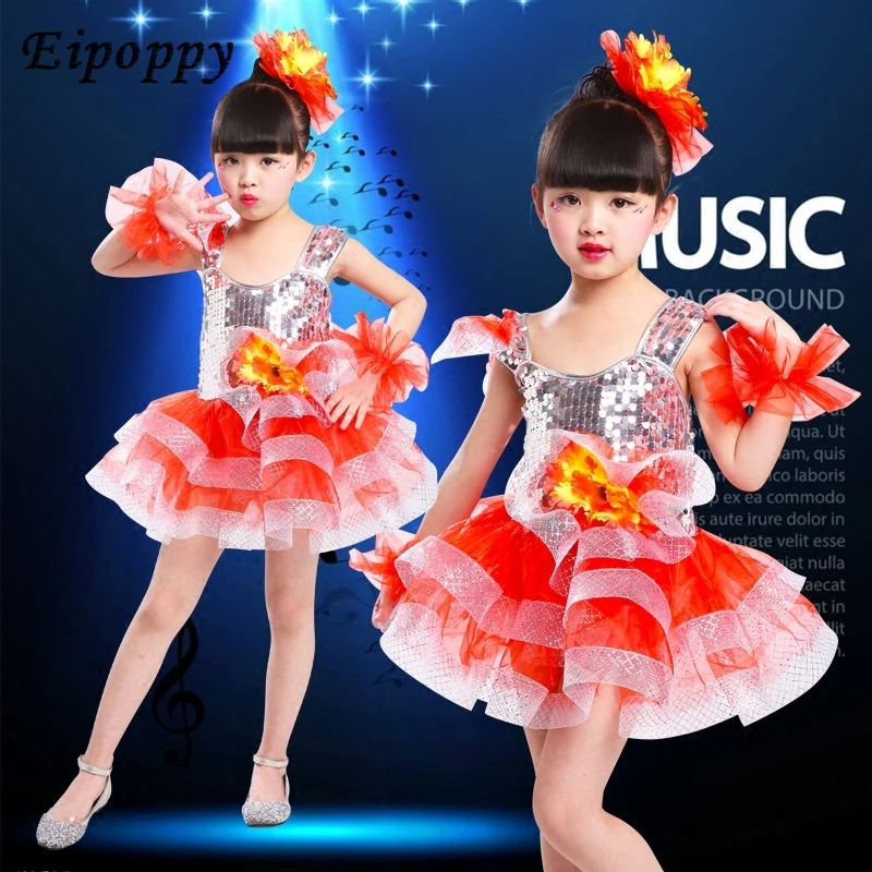 أزياء أداء منفوشة مطرزة ليوم الأطفال ، ملابس رقص كورالي تنورة ، حمراء ، جديدة ، رياض الأطفال