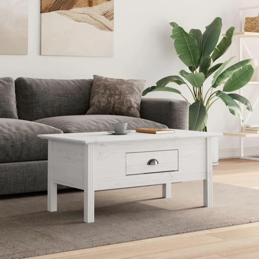 White Solid Pine Coffee Table BODO 100x55x45 cm - Stylish Modern Design for Living Room