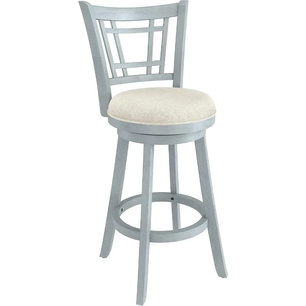 Fairfox Wood Bar Height Swivel Stool With Rectangular Lattice Back Chair Blue Wire Brush Barstool Chairs Furniture Stools