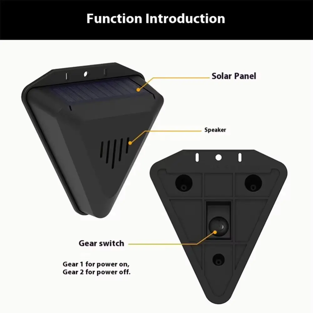Solar Powered Solar Animal Repellents 13 Sound Modes Sound Playback Animal Repeller Waterproof Design Hang Installation