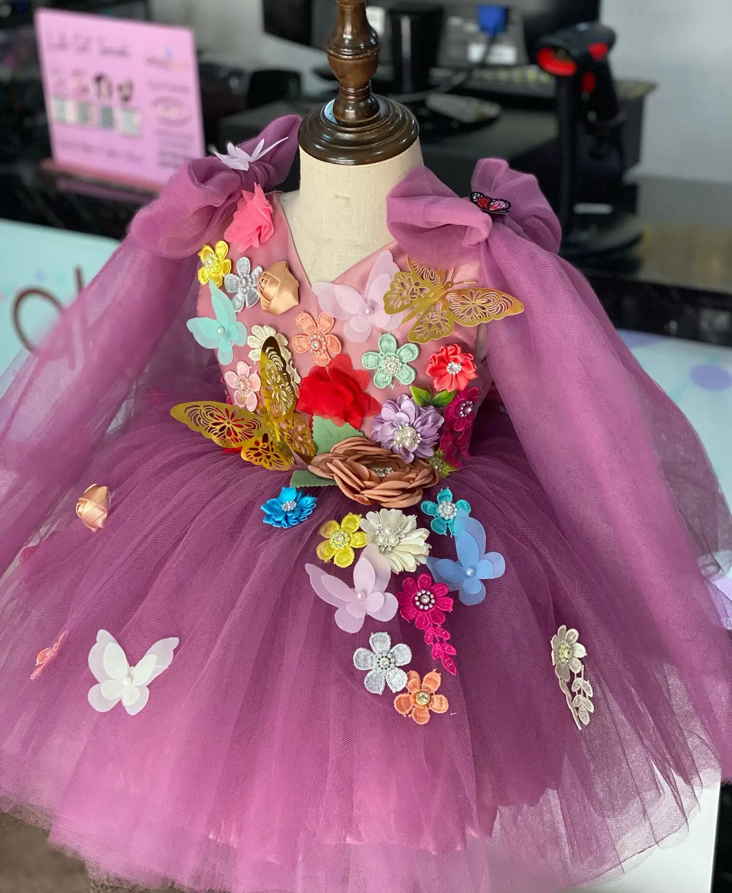 Purple 3D Flower Girl Dress For Wedding Party Butterfly Princess First Communion Dress Birthday Gowns