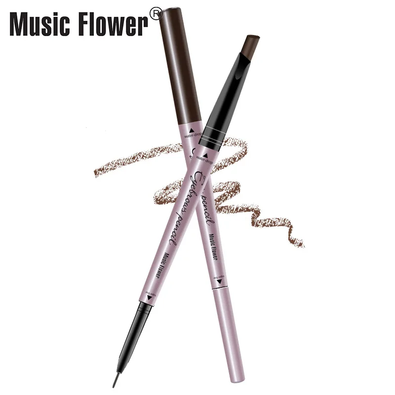 Music Flower Hot Selling Double-head Eyebrow Pen Slender Non-smudged Drop-shaped Automatic Thin Eyebrow Pencil 4 Colors Option