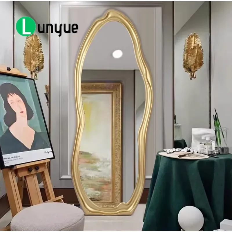 Full Length Makeup Mirror European Star Wave Style Large Floor Standing Mirror Art Decorative Full Body Mirror for Bedroom