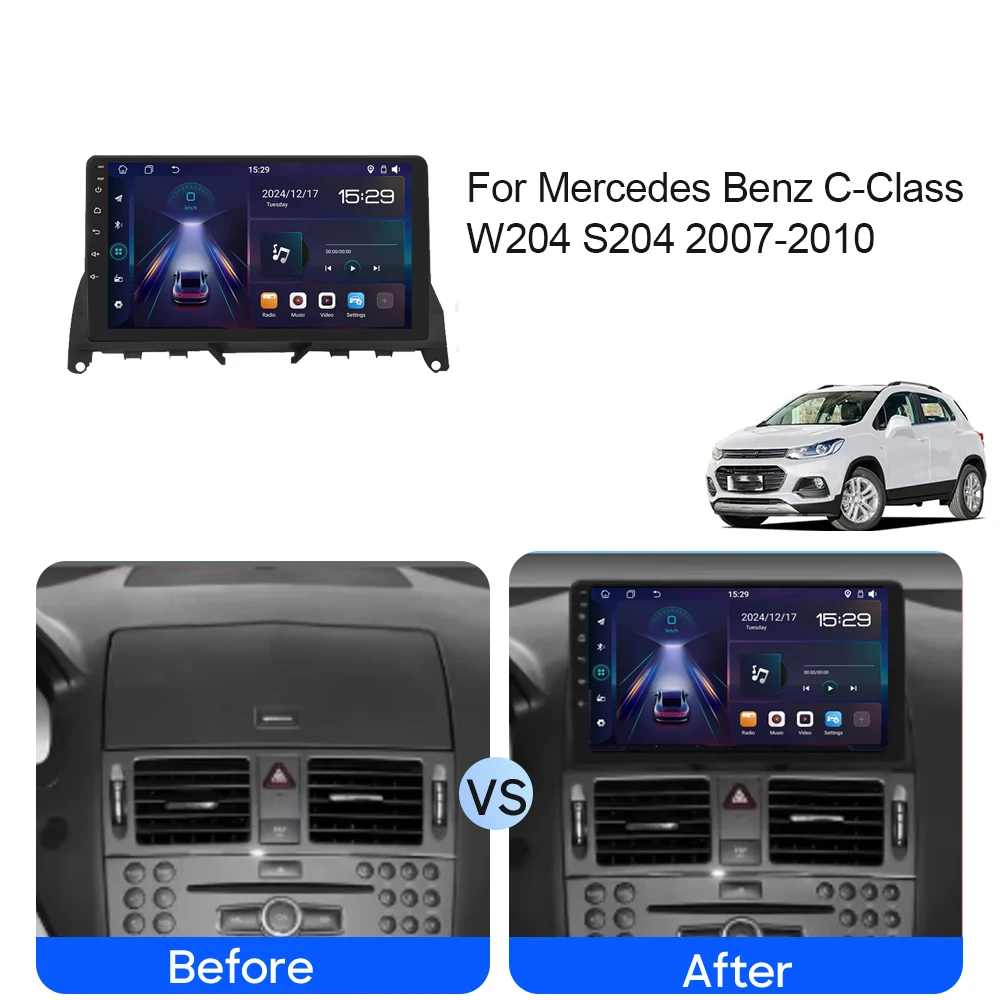 سيارة أندرويد 15 لمرسيدس بنز C-Class W204 S204 2007-2010 مشغل فيديو الوسائط المتعددة ستيريو راديو تلقائي لتحديد المواقع والملاحة 4G WIFI