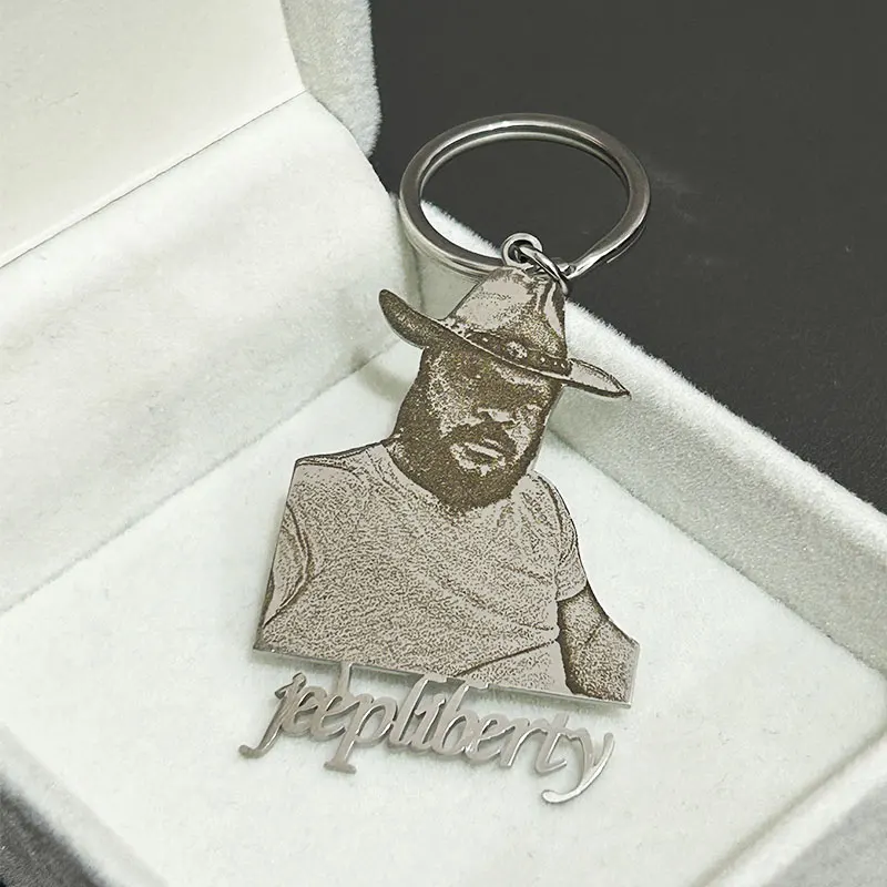 

Custom Laser Engraved Photo Keychain Personalized Stainless Steel Keyring Customize Hand Drawn Image Text Man Women Jewelry Gift