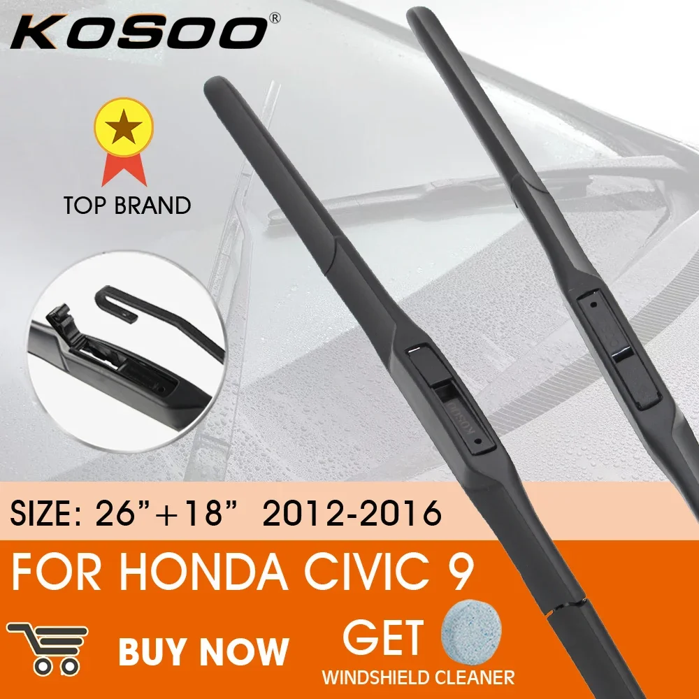 

KOSOO Car Wiper Blade For Honda Civic 9 2012 - 2016 LHD / RHD Front Window Windshield Windscreen Wiper Blades 26" + 18"