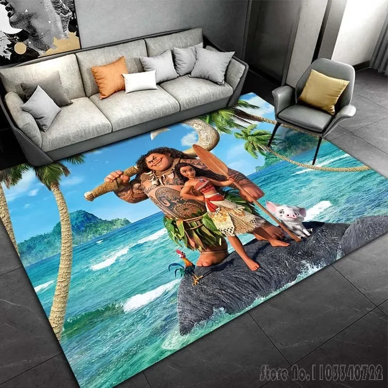 Cartoon Moana Maui Sea God Blue Sea Rug Carpets 80x120cm Decor for Bathroom Kids Floor Mat Living Room Children's Bedroom